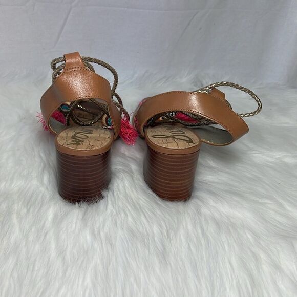 Sam Edelman Shani Tan Leather Lace Up Heels Sz 8 - Picture 4 of 7